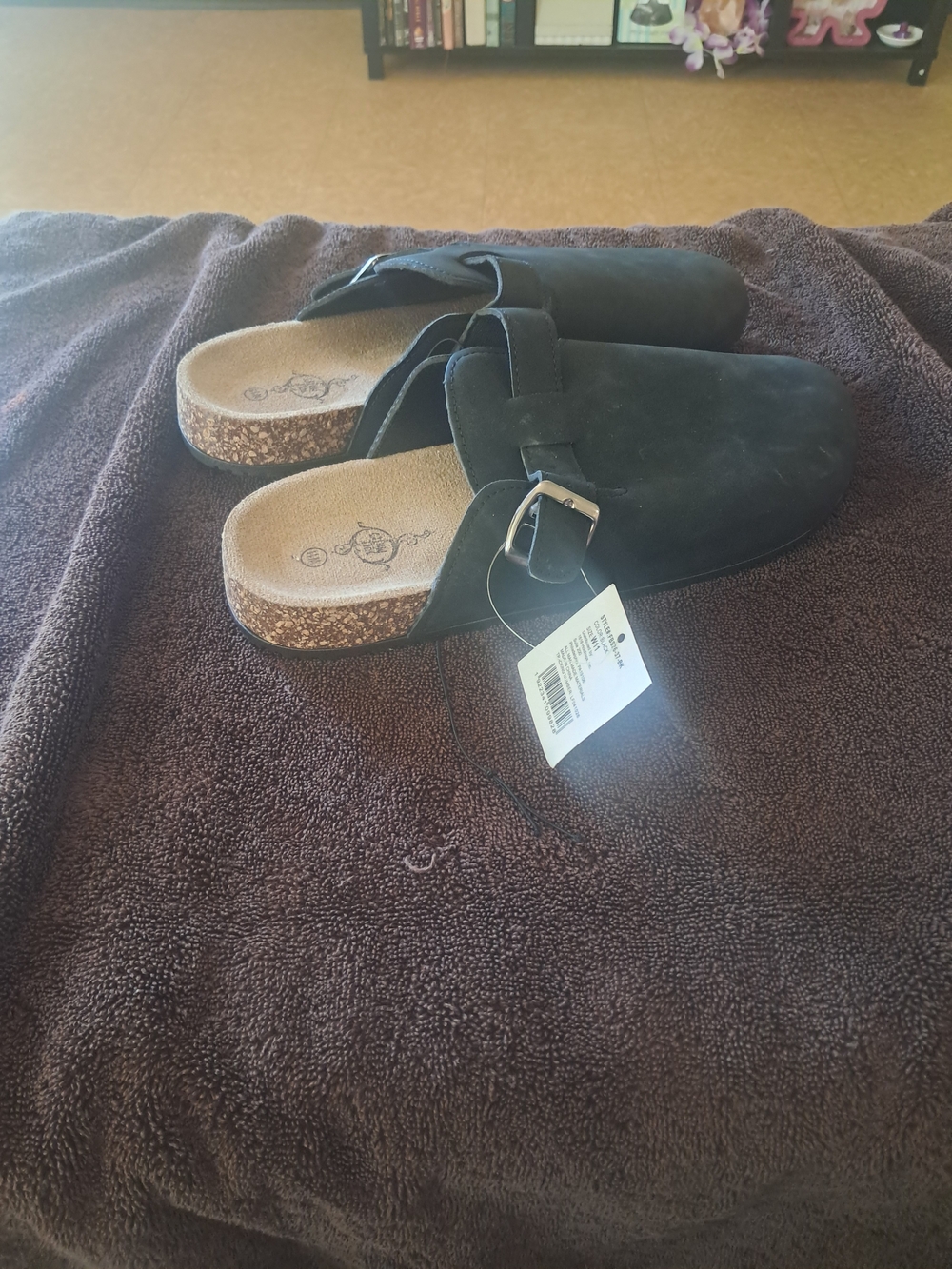 Time and Tru Black Suede Slip-On Mule with Buckle